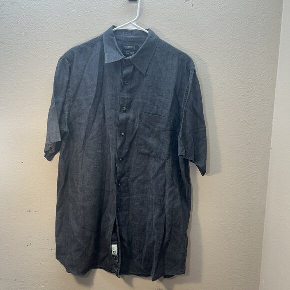 Murano Irish Linen Shirt Mens L Charcoal Black Short Sleeve Casual Button Up - Picture 1 of 5